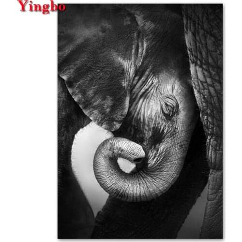 5D DIY Diamond Painting elephant black white animal patterns bead embroidery diamond square round Diamond mosaic Cross Stitch