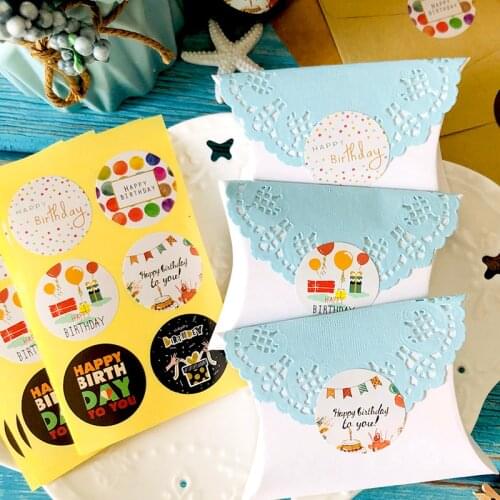 60pcs Round Happy Birthday Paper Sticker Baking Seal Label Gift Decoration Label Birthday Party Sticker