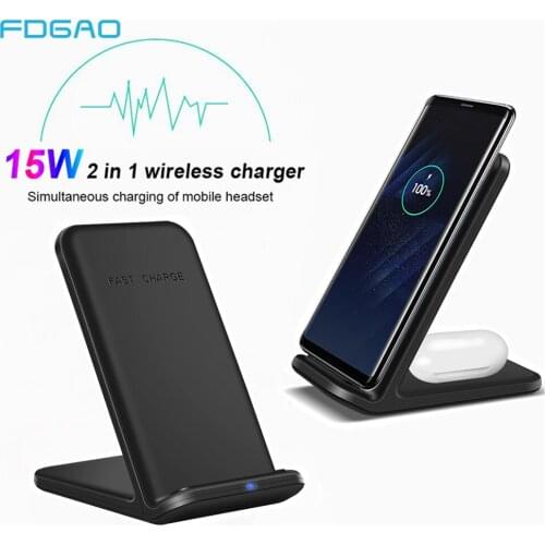 FDGAO Fast Wireless Charger QC 3.0 Fast Charging Stand Type C 15W For iPhone 12 11 XS XR Samsung S21 S20 Galaxy Buds Airpods Pro