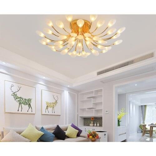 Nordic Hotel Decorative Chandelier Post-modern Minimalist Living Room Study Bedroom LED Peacock Open Screen Glass Ceiling Lamps