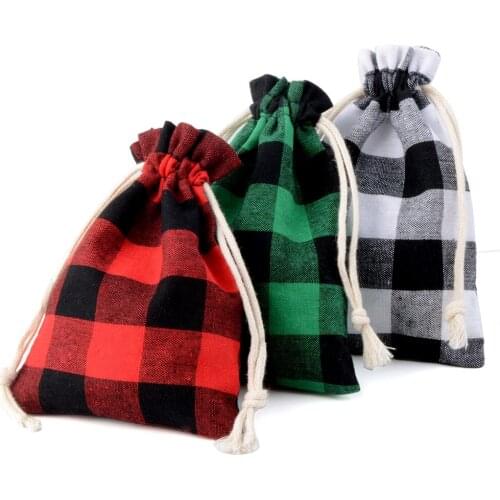 10pcs/lot Drawstring Jute Burlap Bag Plaid Jewelry Packaging For Jewelry Packaging Christmas/Wedding Gift Candy Bags
