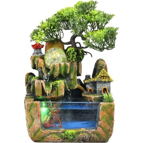 Indoor Resin Rockery Waterfall Feng Shui Flowing Water Fountain Desktop Ornament Office Decor Zen Meditation Water Fountain