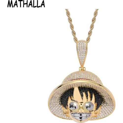 Latest Designs Cartoon One Piece Character Monkey D. Luffy Pendant Necklace Collar Iced Out Cubic Zircon Stone Hiphop Jewelry