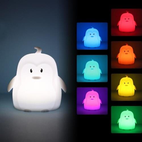 Mini Penguin LED Night Light Portable RGB LED Light Cartoon Silicone Bedroom Bedside Lamp for Children Kids Baby Holiday Gift