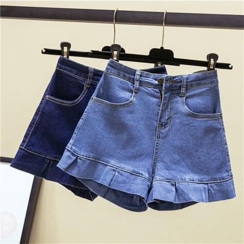 2019 New Fashion Summer Skinny Jeans Shorts Casual Student Blue Jeans High Waist Women Ruffle Denim Shorts Girl Short Pants 737