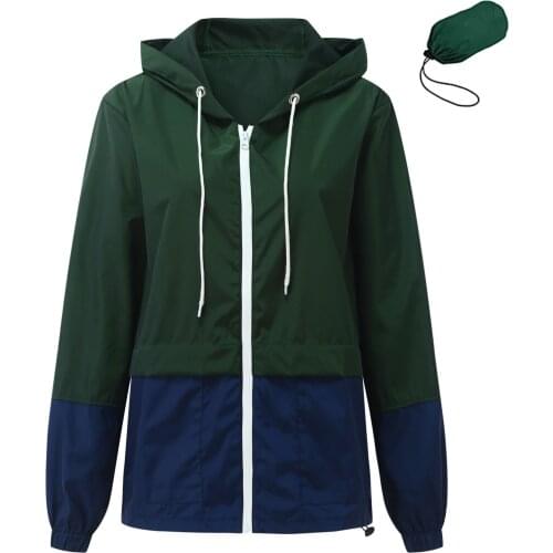 New Women Long Sleeve Contrast Color Thin Sweatshirt Hooded Zipper Casual Pockets Waterproof Windbreaker Sport Jacket Coat G4