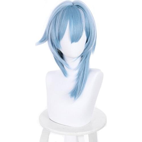Anime Genshin Impact Eula Wig Cosplay Costume Women 38cm Blue Heat Resistant Synthetic Hair Wigs Halloween Carnival Role Play
