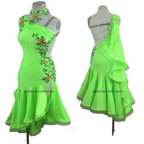Latin Dance Skirt Women 2018 Green Red Sumba Rumba Competition Dancing Wear Adult High Quality Latin Dress