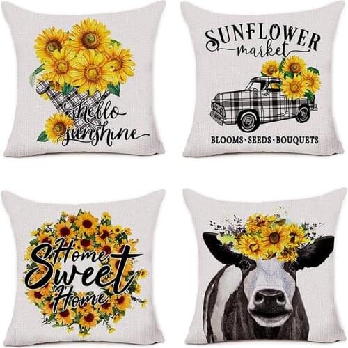 Sunflower Pillow Covers 18 x 18 Set of 4 Decorative Farmhouse Throw Pillow Cover Cushion Case for Summer Sofa Home Decor