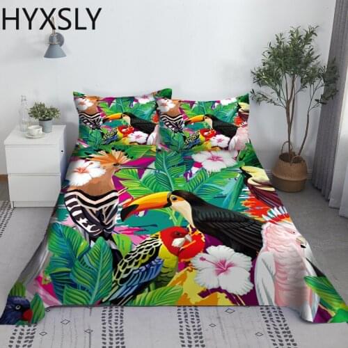 Digital Printing Tropical Scenery Bed Sheet Set Green Leaves Polyester Bed Flat Sheet With Pillowcase Bed Linen King Queen Size