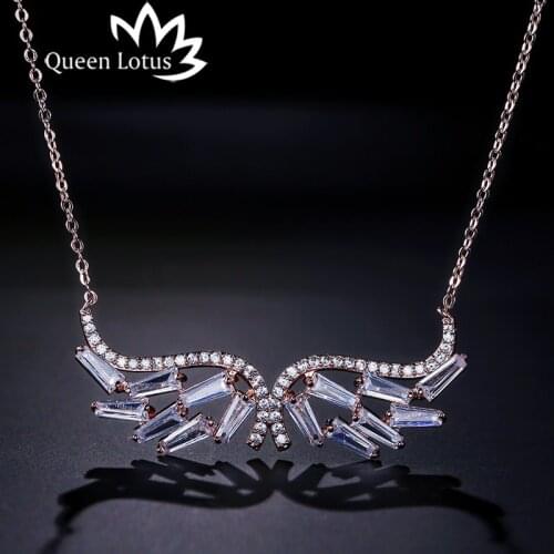 Queen Lotus 2018 fashion luxury Angel Wings clavicle necklace for women Micro-mosaic zircon chain pendant female choker jewelry