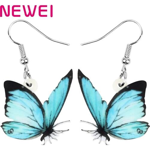 Newei Acrylic Blue Morphidae Butterfly Earrings Aesthetic Lovely Insect Animal Dangle Drop For Women Girls Fashion Gift Jewelry