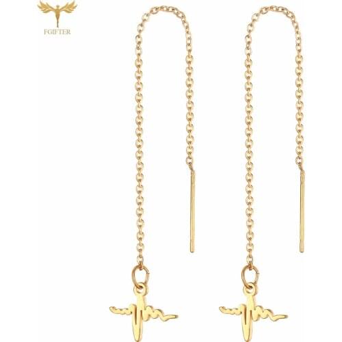 Ear Threader Earrings Thread Dangling Chain Pull-through Wire Earrings Love Heartbeat Pendant Drop Earring Woman Gifts Jewelry