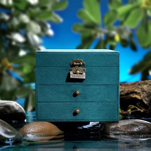 2021 New Large Capacity Vintage Flannel Three Layer Jewelry Storage Box Bracelet Earring Jewelry Box Necklace Ring Multilayer