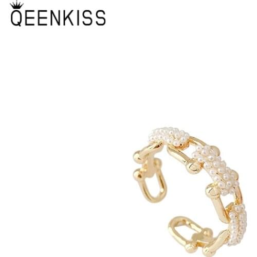 QEENKISS RG724 Fine Jewelry Wholesale Fashion Trendy Woman Birthday Wedding Gift Baroque Retro Open Resizable 18KT Gold Ring