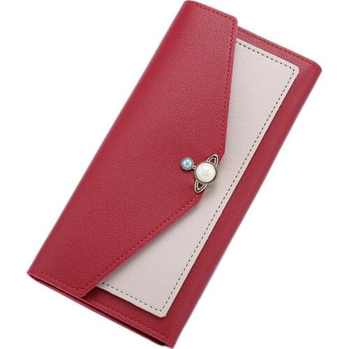 2019 Fashion Pearl Womens Wallets Simple Zipper Purses Long Style Clutch Wallet Soft PU Leather Money Bag Female Card Holder