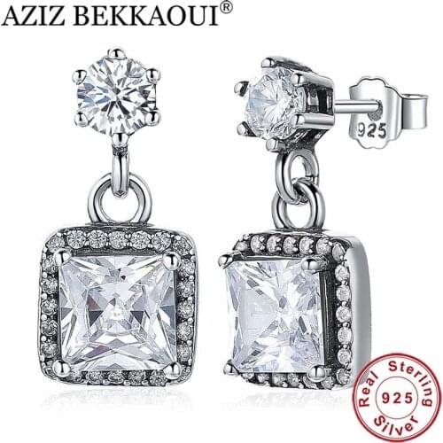 AZIZ BEKKAOUI 925 Sterling Silver Clear CZ Stud Earrings Elegance Sparkling Crystal Earrings for Women Wedding Fine Jewelry