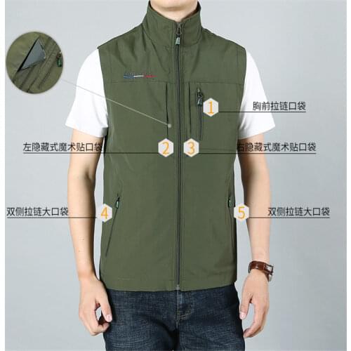Mens Waistcoat Jackets Vest 2021 Summer New Solid Color Stand Collar Climbing Hiking Work Sleeveless With Pocket