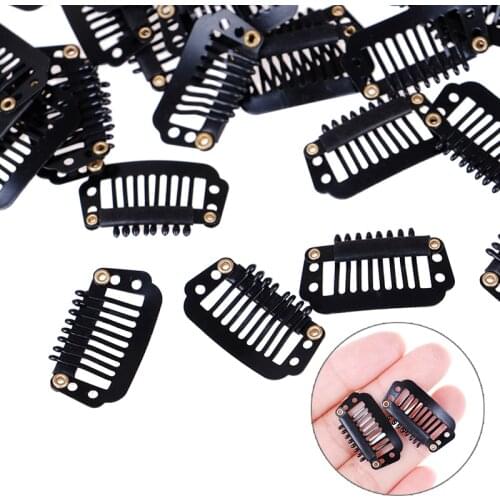 10/100Pcs 2.8cm U/Wire Shape Clips Black Wig Combs Hair Clips For Weave Extensions Metal Rubber Wig Clips For Hair Extensions