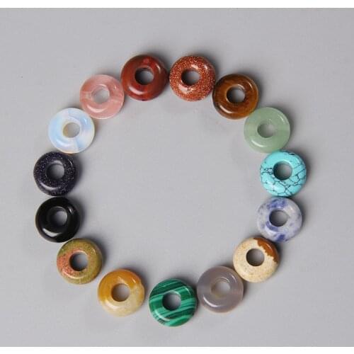 10PCS Natural Wheel Big Hole Aventurine Malachite Tiger Eye Agates Gem Stone Spacer Beads For Jewelry Making Bracelet Earrings