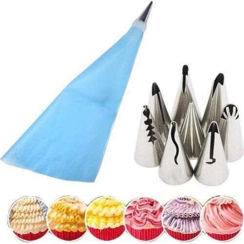 10pcs Stainless Steel Cake Baking Accessories Icing Piping Cream Pastry Bag Stainless Steel Nozzle Set DIY Cake Decorating Tips
