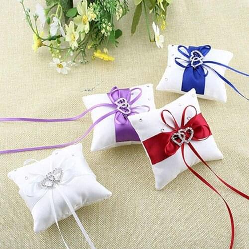 10x10cm Romantic Bridal Wedding Ring Pillow Double Heart Ribbon Cushion Decor party decoration accessories