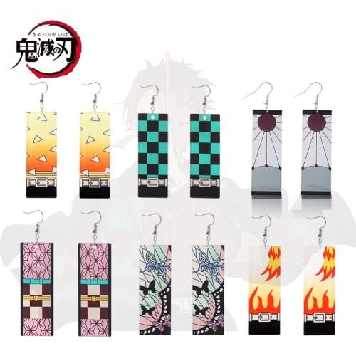 20pcs Anime Kimetsu no Yaiba Acrylic Ear Clip 2020 Earrings Demon Slayer Kamado Tanjirou Nezuko Cosplay Stud Earrings Wholesale