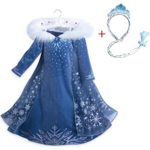 2021 Kids Girls Princess Dress Christmas Halloween Cosplay Party Snow Queen Elsa Costumes Vestidos Hair Accessory Clothes Set