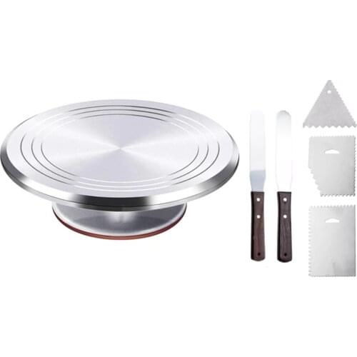 6Pcs Turntable Cake Decoration Accessories Set Rotating Cake Stand Tools Metal Stainless Steel Pastry Spatula Scraper