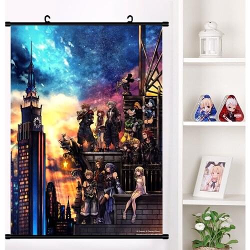 Anime Manga Kingdom Hearts Sora Riku Kairi Cosplay Wall Scroll Mural Poster Wall Hanging Poster Otaku Home Art Decor Collection