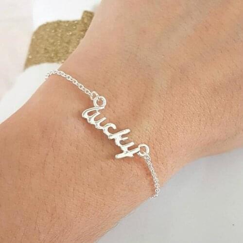 Simple Tiny Stamped Lucky Letters Bracelet Good Lucky Wire English Word Charm Chain Bracelets for Women Blessing Gifts