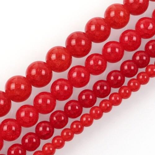 15"Strand Smooth Red Round Cracked Crystal Stone Beads Loose Spacer Beads For Jewelry Making Bracelet Neck 6-12mm