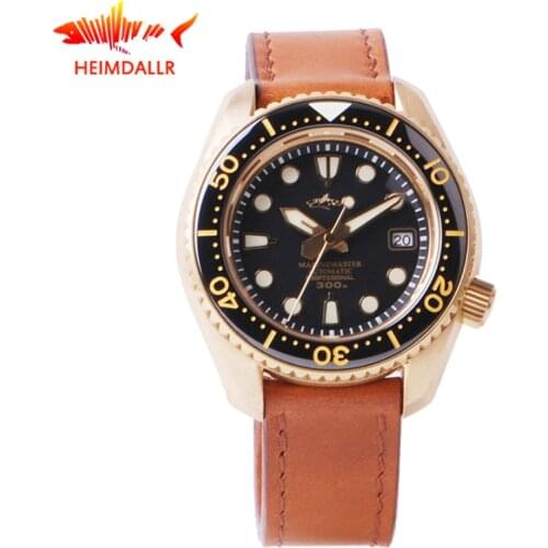 HEIMDALLR Bronze Automatic Watch Men 46mm Black Dial NH35 Sapphire Mechanical Bronze Diver Watches 300M Waterproof C3 Luminous
