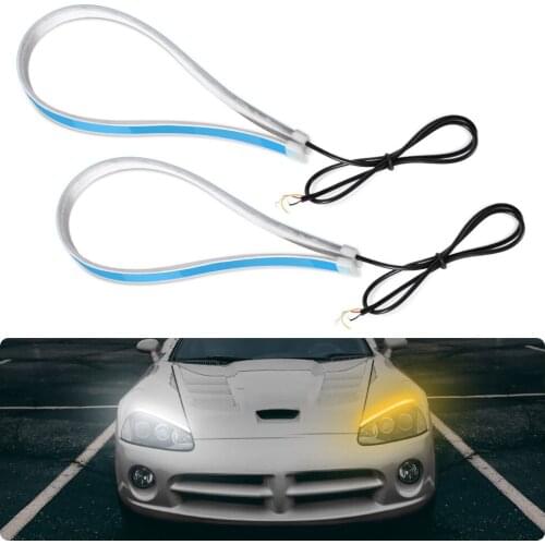 New 2pcs 60cm Daytime Running Light Ultra Thin Turn Signal Light Car Soft Tube LED Strip Daytime Running Lights Turn Signal Lamp