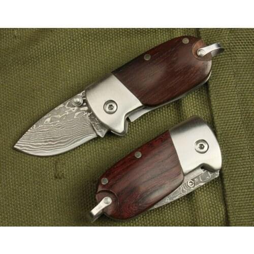 Mini Pocket Folding Knife Q Damascus Blade Ebony Handle Self-defense Tactical Rescue Hunting Fishing EDC Survival Tool Knives