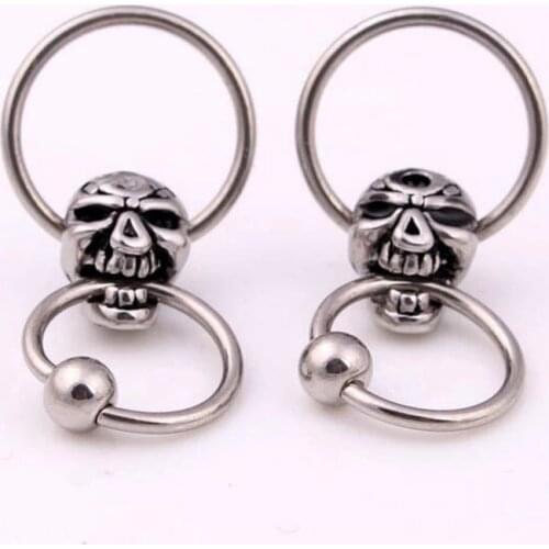 1Piece Punk Titanium Skull Captive Bead Hoop Ring Navel Tragus Helix Double Rings CBR Lip Labret Nose BCR Body Piercing Jewelry