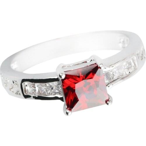 Square Red Garnet 6*6mm Semi-precious Stone Sterling Silver AiMolies Ring Q0124R