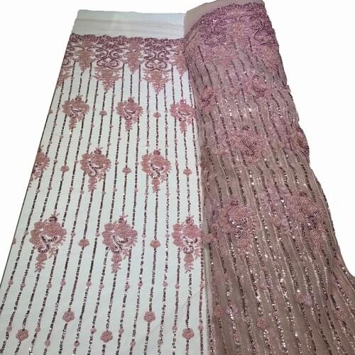 Multi Colors African Wedding Tulle Floral Sequence Beaded Embroidery Lace Fabric French Design Bride Mesh Evening Dress Textiles