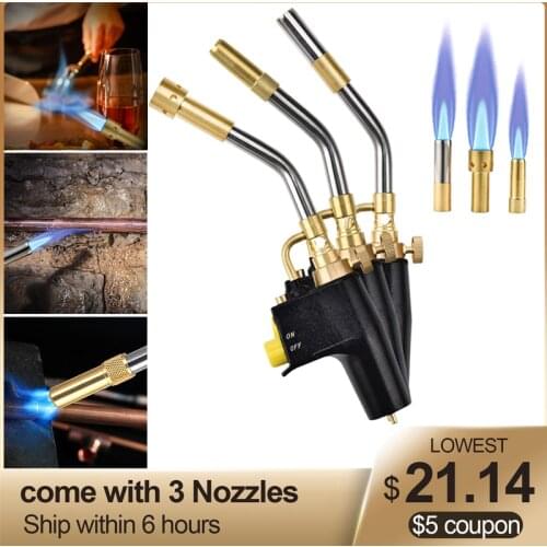 Multi-function Propane Gas Welding Torches Plumbing Blow Torch Soldering Tool 3 Nozzles/Pointed Metal Flame Gun Solder Burner