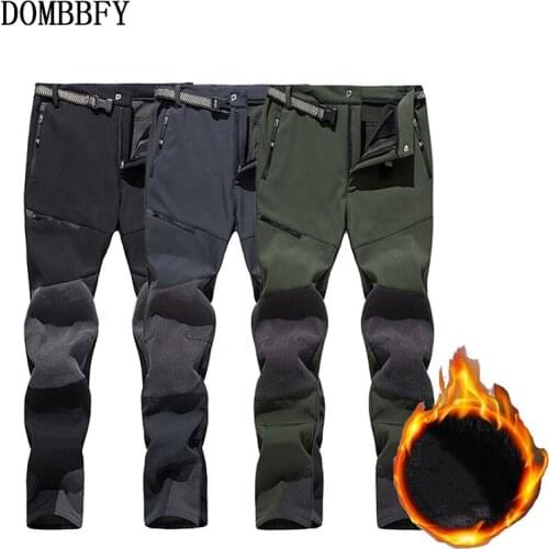 Men Winter Hiking Trekking Fishing Camping Climb Pants Male Warm Fleece Softshell Trousers Outdoor Sports Thick Waterproof Pants