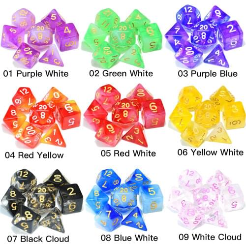 Transparent Dice Set Two Color for DnD RPG MTG with Black Drawstring Bag D4 D6 D8 D10 D% D12 D20