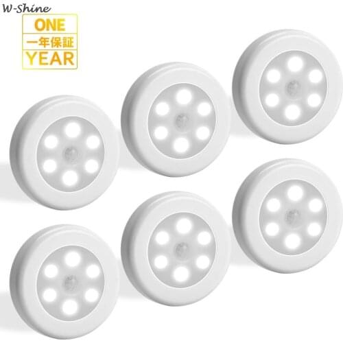 6pcs Infrared Motion Sensor Night Light 6 LEDs Wireless Cabinet Light Auto On/Off Closet Lights Battery Powered