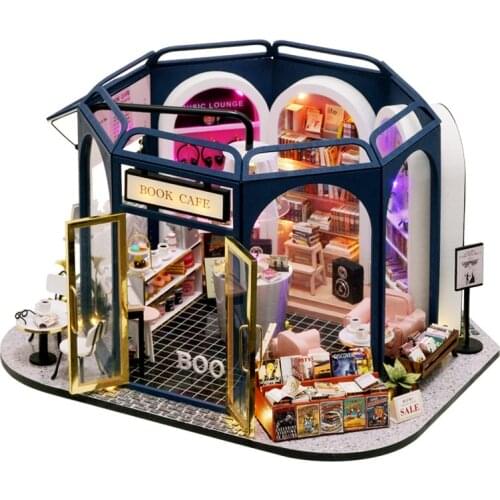 New DIY Wooden Dollhouse Kit Miniature with Furniture Light Book Cafe Shop Villa Doll House Casa Assembled Toys for Adults Gifts