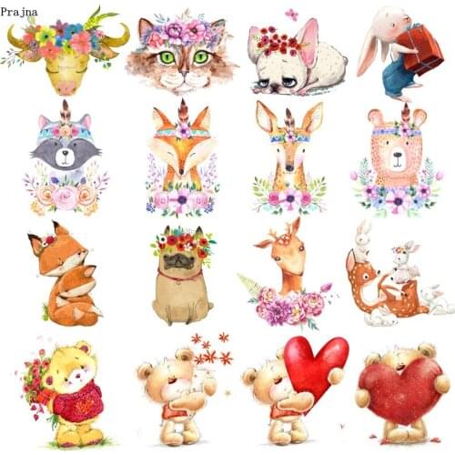 Prajna Jungle Animal Iron On Transfers Cartoon Rabbit Fox Bear Heat Transfer Vynil Ironing Stickers Cute Patch For Kids T-shirt