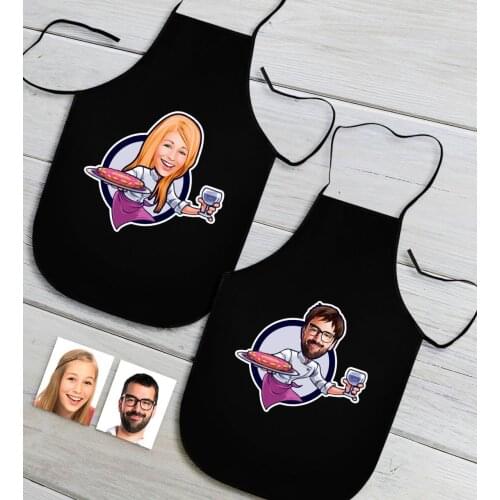 Personalized Dual Male and Female Chef Caricature Of Black Kitchen Apron Seti-13 Custom Design Souvenir Beautiful Memories Friends co