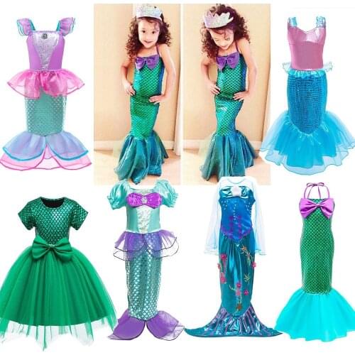 Girl Little Mermaid Princess Dress Cosplay Costumes For Kids baby girl clothes Dress Up Children Halloween Christmas Party Dress