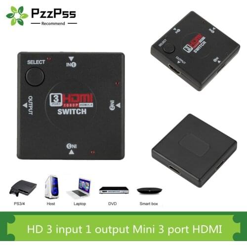 PzzPss HD 3 input 1 Output Mini 3 Port HDMI Switch Female to Female Switcher Splitter Box Selector for HDTV 1080P VIdeo Switcher