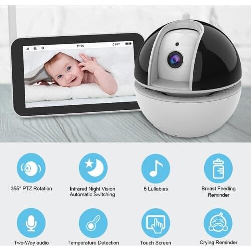Sailvde 5inch Baby Monitor with Camera Electronic Smart Touch Display Wireless HD 720P PTZ Surveillance Nanny Cameras 2 Way Talk