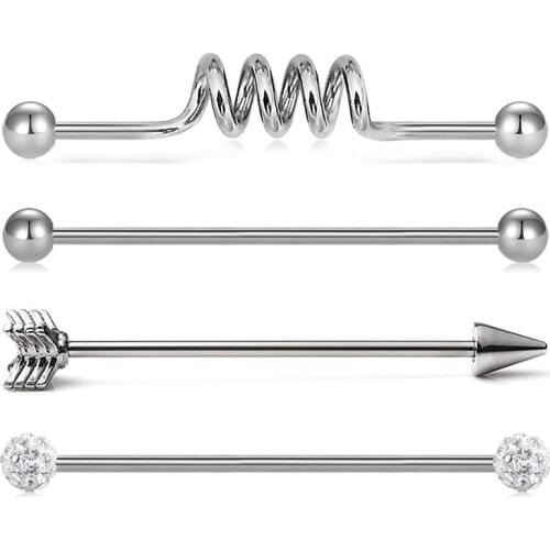 14G 38mm Stainless Steel Industrial Barbell Ball Ear Cartilage Helix Conch Piercing Bar 1 1/2 Inch