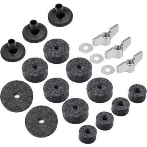 21 Pieces Cymbal Replacement Accessories Cymbal Felts Stand Sleeves Drum Cymbal Felt with Cymbal Washer & Base Wing Nuts Black